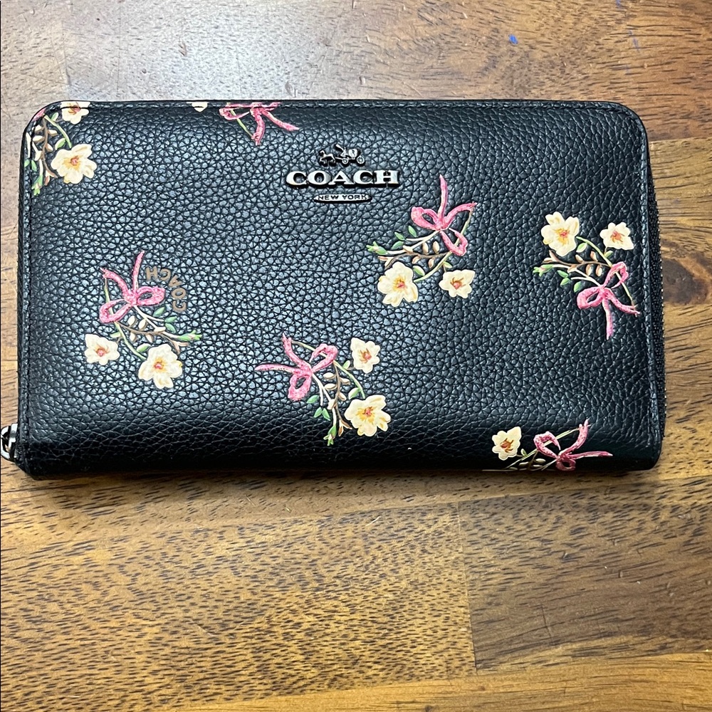 Coach Black Wallet with Floral Design